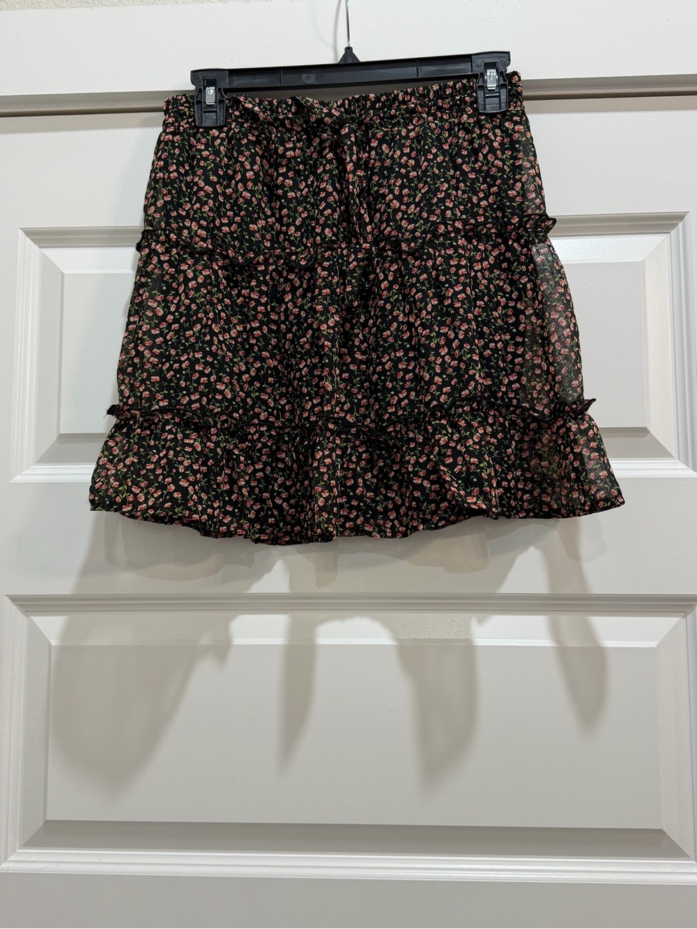 Sienna Sky Black Mini Skirt with Pink Floral Print